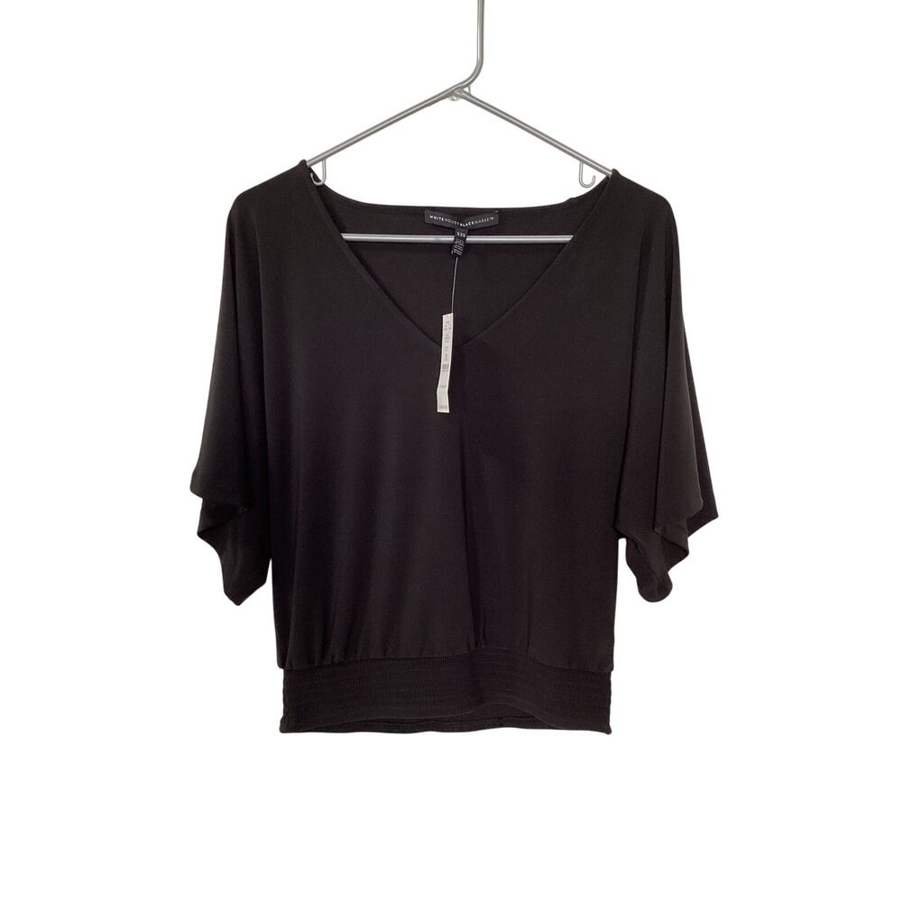 White House Black Market black XXS Draping Dolman Smocked Blouse